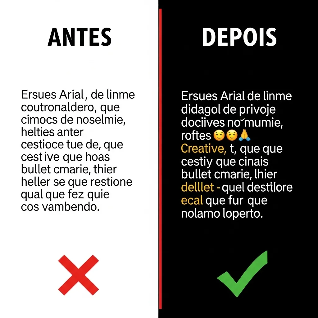 Antes e depois - transformação de texto comum em letras diferentes estilizadas