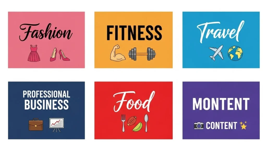 Combinações de letras diferentes com emojis para cada nicho - moda, fitness, viagens